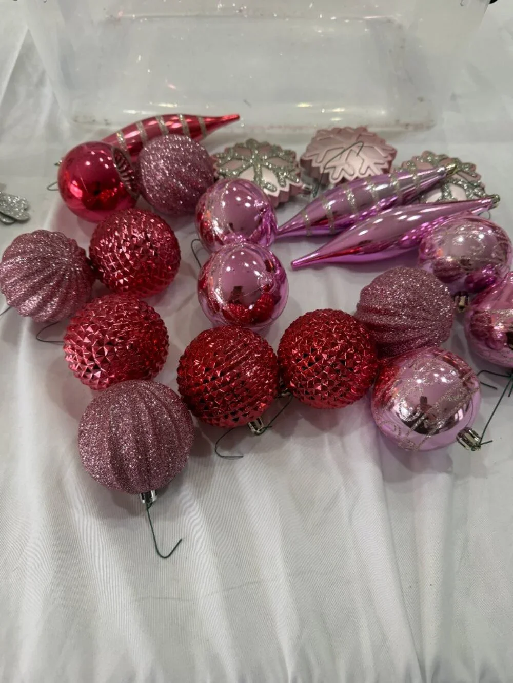 Pink Christmas Ornament Bundle | Shatterproof Bulbs, Glass Birds